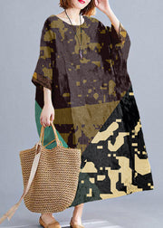 DIY Leinen-Baumwollkleid mit O-Halstaschen Tunika-Oberteile gelbe Druckkleider