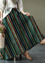 Women Brown flower Ramie Elastic Waist Skirt