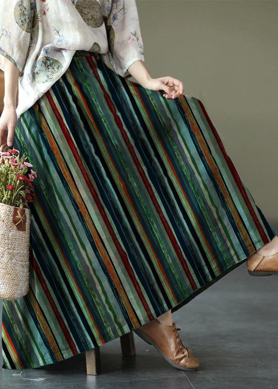 Women color stripes Print Ramie Elastic Waist Skirt