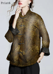 Chinese Style Print5 Stand Collar Button Print Silk Coats Long Sleeve