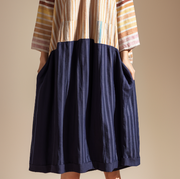 Colorblock Stripe Linen Loose Dress Summer