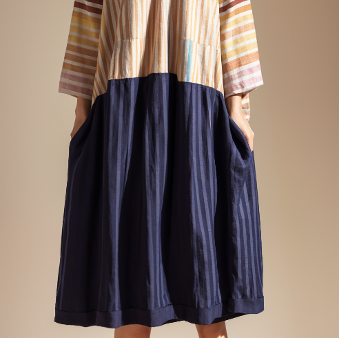 Colorblock Stripe Linen Loose Dress Summer