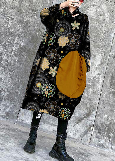 100 % schwarze Leinen-Baumwoll-Kleidung für Frauen mit Halstaschen Art Spring Dresses
