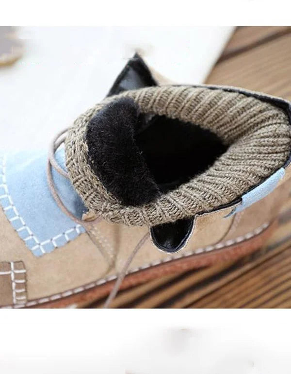 Khaki Stitching Handmade Retro Winter Ankle Boots