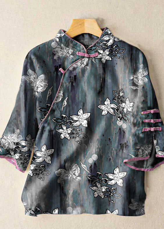 Casual Black flower Embroidered Button Blouse Tops Half Sleeve