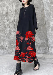 French black-geometry tunics for women o neck pockets A Line Dress