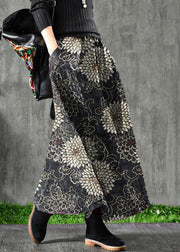 Women Velour Black flower Skirt Maxi Length