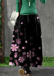 Women Spring Double Layers Black flower Printing Skirt