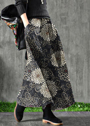 Women Velour Black texture Skirt Maxi Length