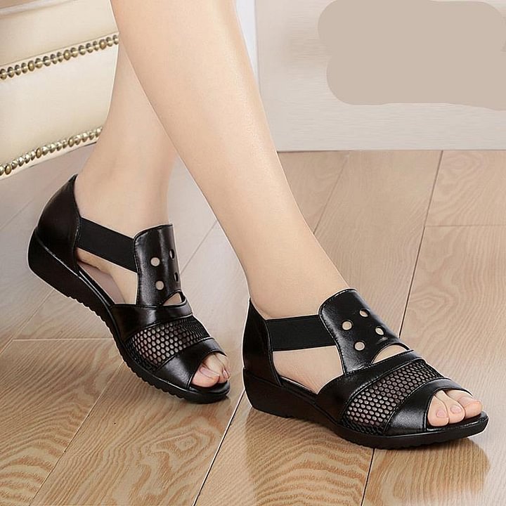 Brown Sandals Wedge Fine Hollow Out Sandals