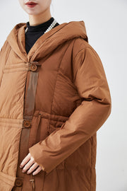 Coffee Patchwork Duck Down Puffers Jackets Hooded Oversized Winter