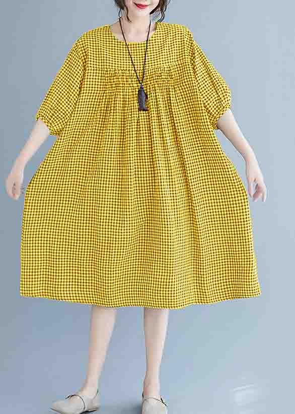 French o neck lantern sleeve clothes For Women pattern yellow Dresses summer