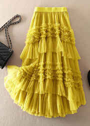 Beautiful Yellow asymmetrical design Tulle Tiered Fall Skirt