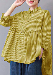 boutique Purple striped linen blouse plus size traveling clothing fine patchwork lapel collar linen blouses