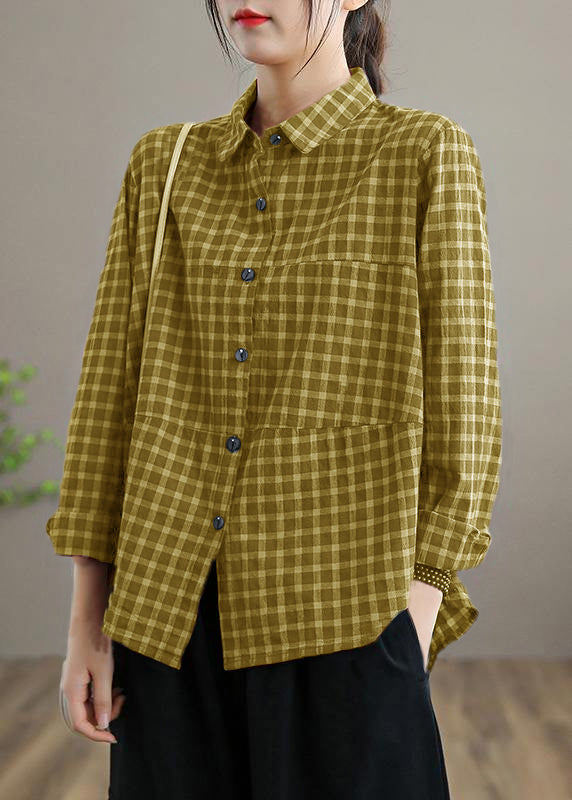 Loose Lapel Patchwork Spring Blouse Sleeve Red Plaid Top