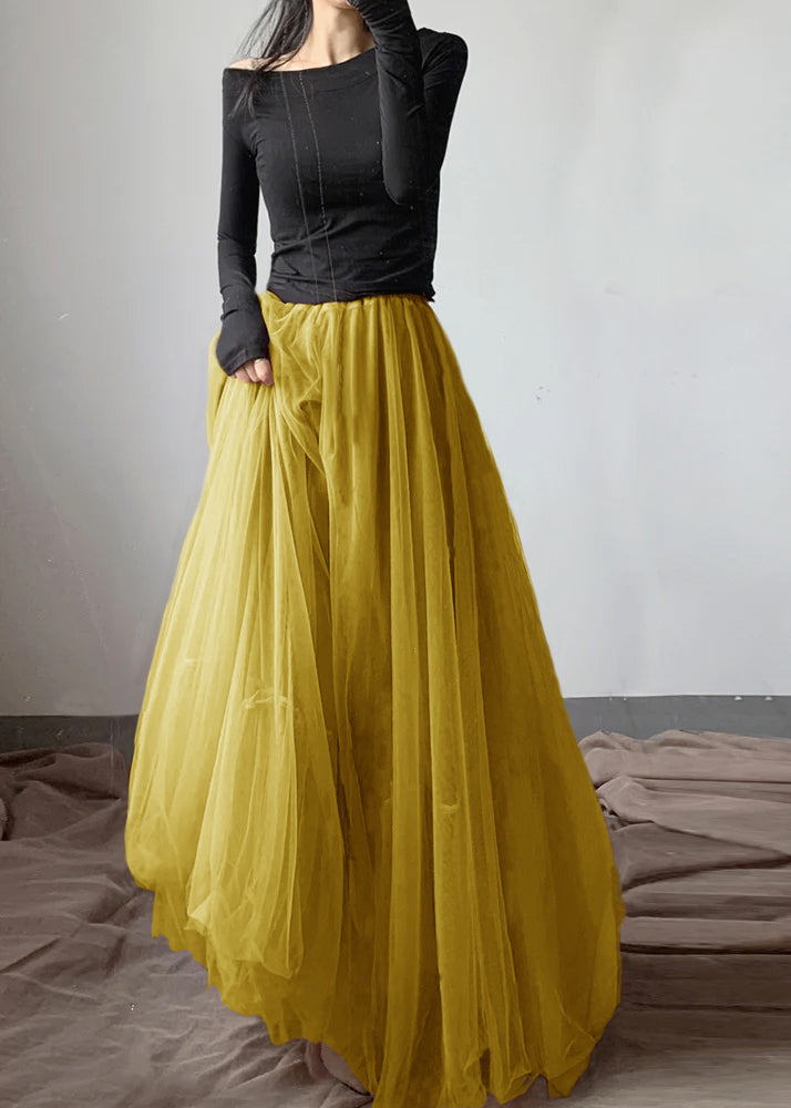 French Yellow Asymmetrical wrinkled tulle Skirt Winter