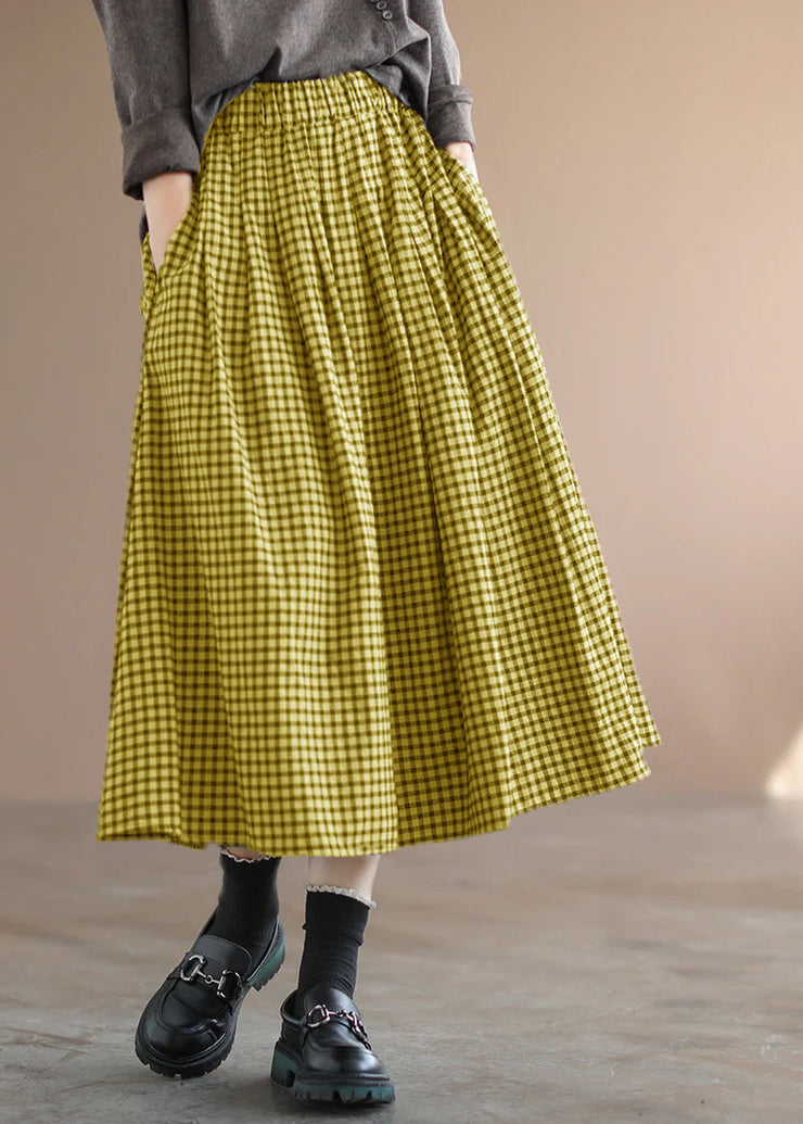 Handmade Yellow Plaid Circle A Line Casual Spring Skirts