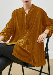 Stylish green Oversized Wrinkled Silk Velour Shirt Spring