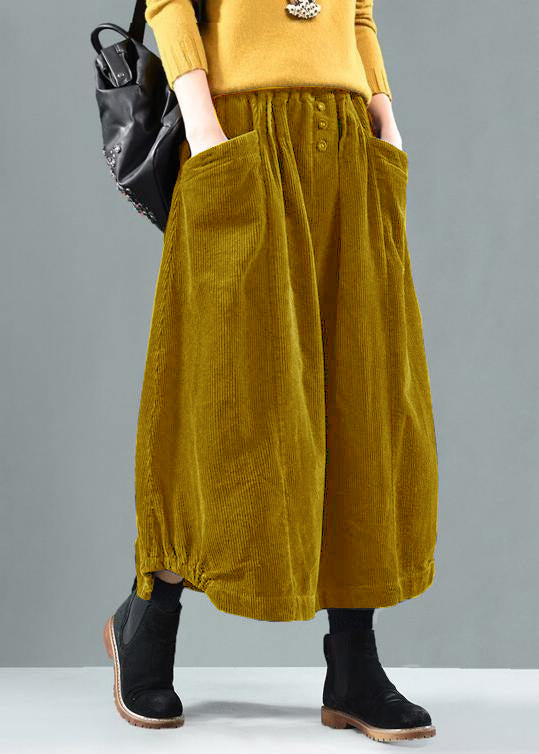 Women Elastic Waist Pockets Spring Wardrobes Tutorials yellow Skirt