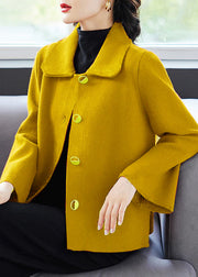 Classy Yellow Peter Pan Collar Pockets  Woolen Coat Fall