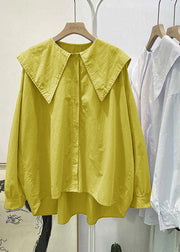 Bohemian yellow Peter Pan Collar Button asymmetrical design Fall Long sleeve Top
