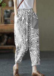 French Color Stripes Elastic Waist Harem Summer Pants Linen