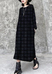 French black-flower tunics for women o neck pockets A Line Dress