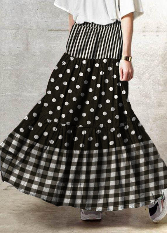 Handmade Casual Black geometry Patchwork Ruffled Skirt