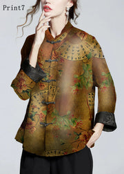 Chinese Style Print3 Stand Collar Button Print Silk Coats Long Sleeve