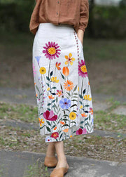 Boutique white flowers asymmetrical design elastic waist A Line Skirts Spring