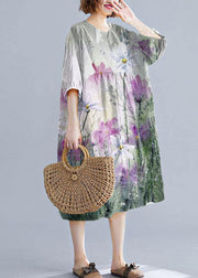 Loose yellow o neck cotton Tunics Cinched Maxi summer Dresses