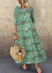 Summer Green flowers Print Short Sleeve Plus Size Dress
