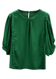 Grace Green Puff Sleeve Jacquard Button Chiffon Shirt Tops Summer