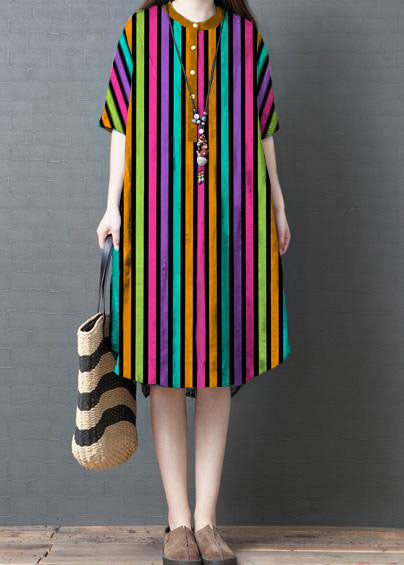 French Color stripes cotton linen tunic top Tutorials black Dress summer