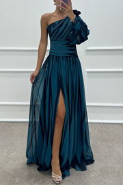 Wedding Prom Striped White tie dye Slit Irregular Sloping Shoulder Evening Dresses