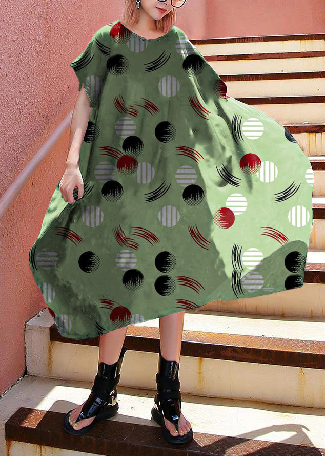 Simple Green polka dots Cotton Plus Size Summer Dress