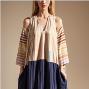 Colorblock Stripe Linen Loose Dress Summer