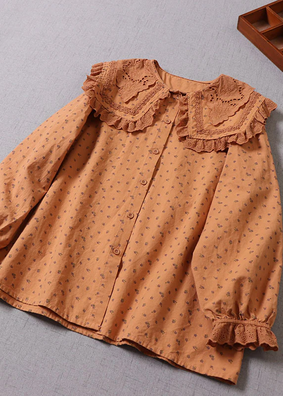 Grace Peter Pan Collar Print Cotton Shirts Spring