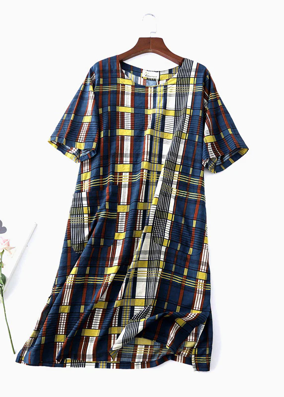 Grace O Neck Tunic Dress Lnspiration Blue Plaid Maxi Dress