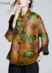 Chinese Style Print3 Stand Collar Button Print Silk Coats Long Sleeve