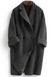 Woolen Coat trendy plus size long double breast women Blue coats Notched