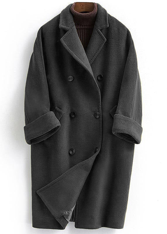 Woolen Coat trendy plus size long double breast women wine red coats Notched