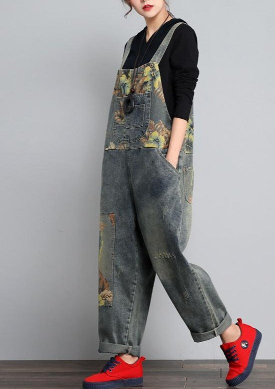 Loose Retro Printing Thin Jumpsuit Summer