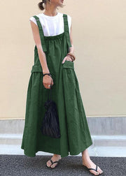 Style Green Oversized Pockets Exra Large Hem Cotton Strap Dresses Spring