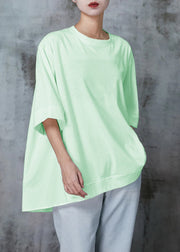 Green Cotton Pullover Sweatshirt Oversized Half Sleeve