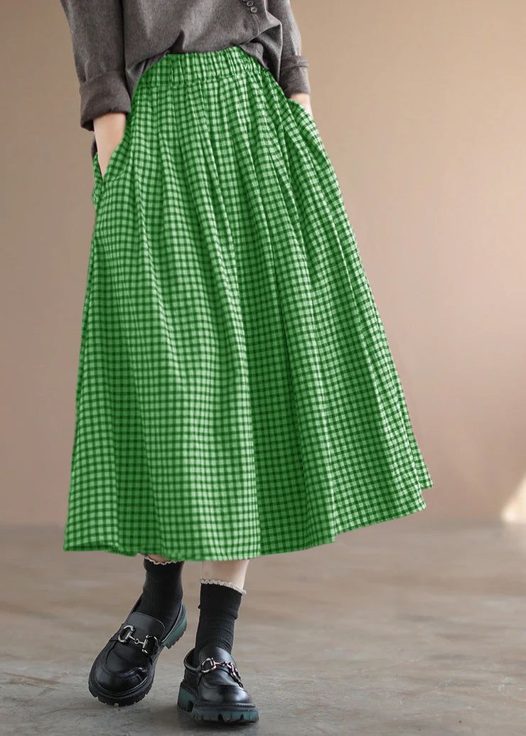 Handmade Green Plaid Circle A Line Casual Spring Skirts