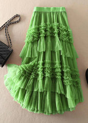Beautiful Green asymmetrical design Tulle Tiered Fall Skirt