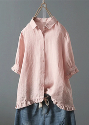 Grace White Ruffled Button Solid Cotton Shirt Summer