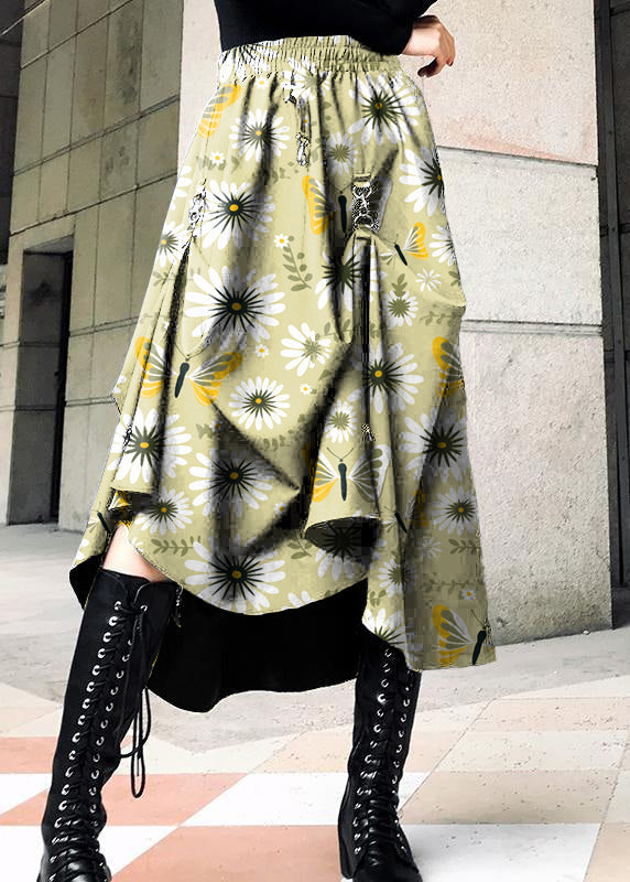 Loose gray polka dots Cinched Summer Asymmetrical Design Cotton Skirt