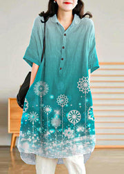 Jade white-snowflake Linen Women Casual Linen Shirt Dress